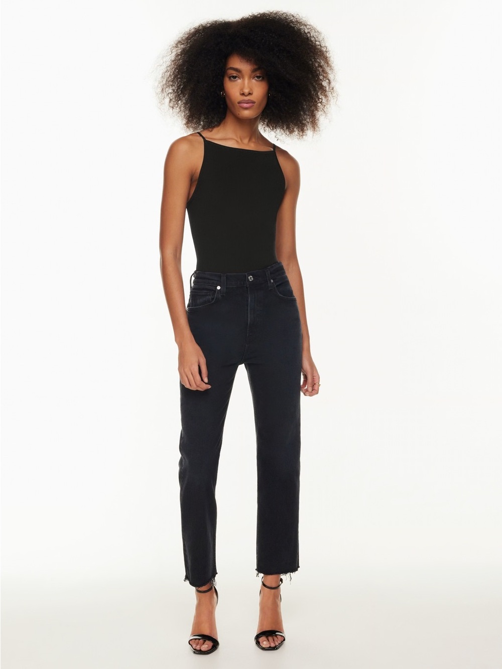 Citizens Of Humanity Daphne High Rise Straight Crop Black Raw Hem 23